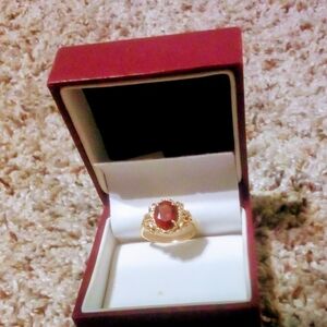 Elegant 14k Gold Ring with Red Gemstone